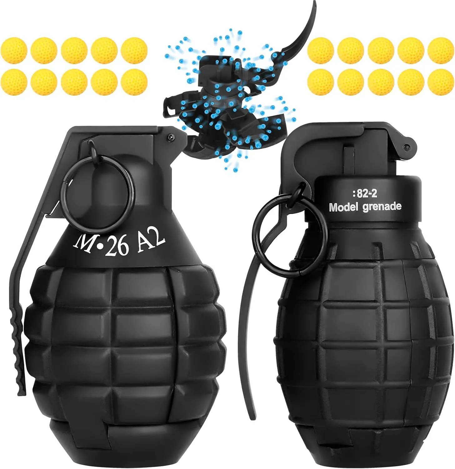 2Pcs Toy Hand Grenade for Tactical Game with 20 Round Ammo Model Battle Fake Grenade Toys for Outdoor Sport Role Play Prop Game,14  and Adults,Black