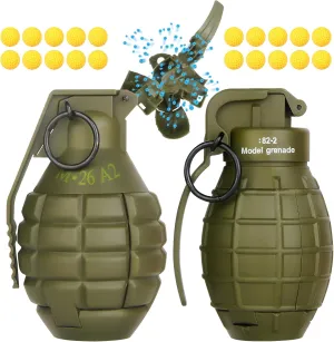 2Pcs Toy Hand Grenade for Tactical Game with 20 Round Ammo Model Battle Fake Grenade Toys for Outdoor Sport Role Play Prop Game,14  and Adults,Green