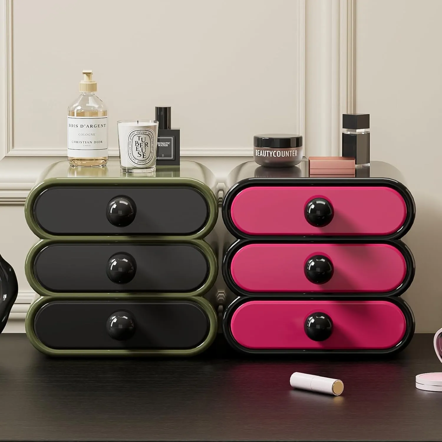 3-Drawer Storage Organizer, Compact Vanity Drawer Organizer Set for Makeup, Small Plastic Storage Box for Bathroom, Dorm, Desk, Office, 7.87"X7.48"X7.28"