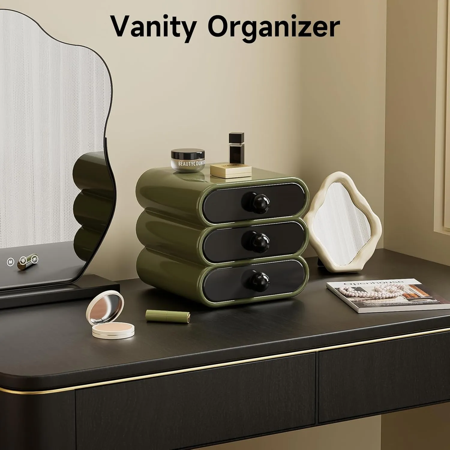 3-Drawer Storage Organizer, Compact Vanity Drawer Organizer Set for Makeup, Small Plastic Storage Box for Bathroom, Dorm, Desk, Office, 7.87"X7.48"X7.28"