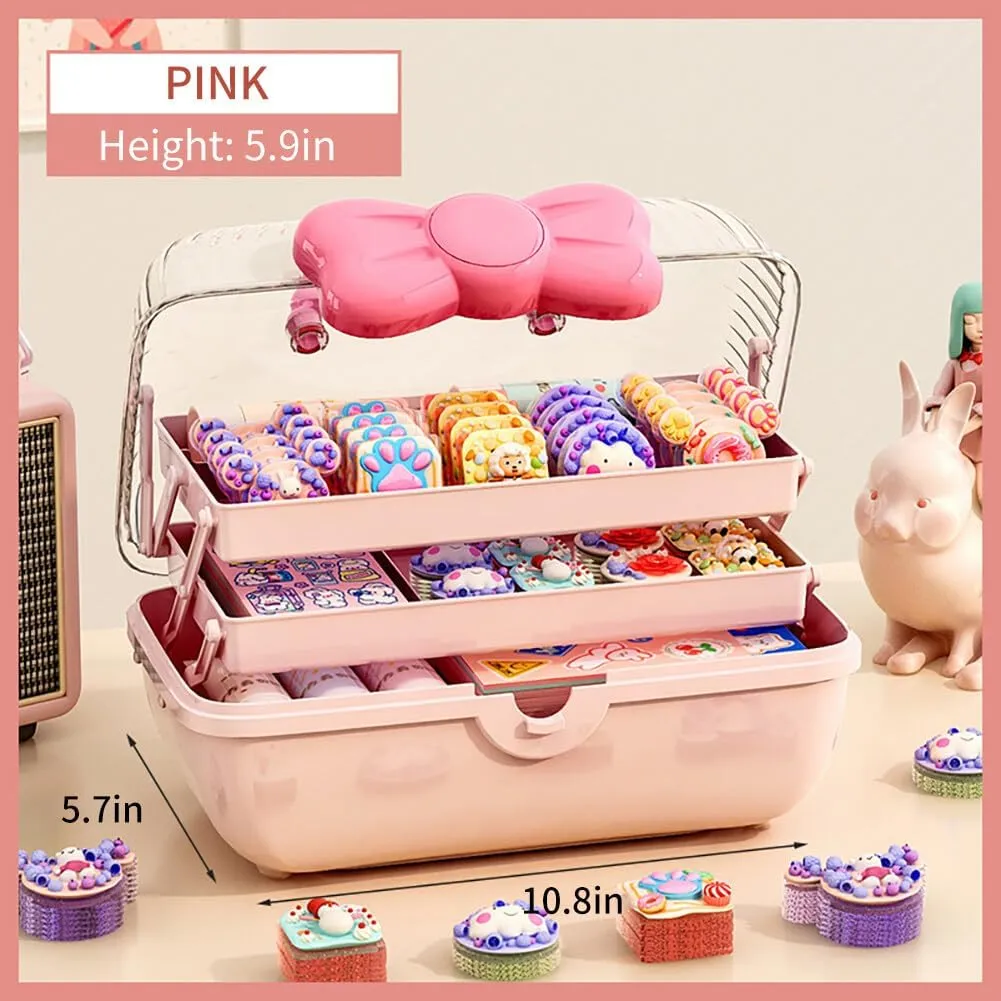 3-Layer Kids Hair Accessories Organizer with Bowknot Lock Cute Jewelry Box Headband Hair Tie Clip Organizer Box for Little Girls - Pink