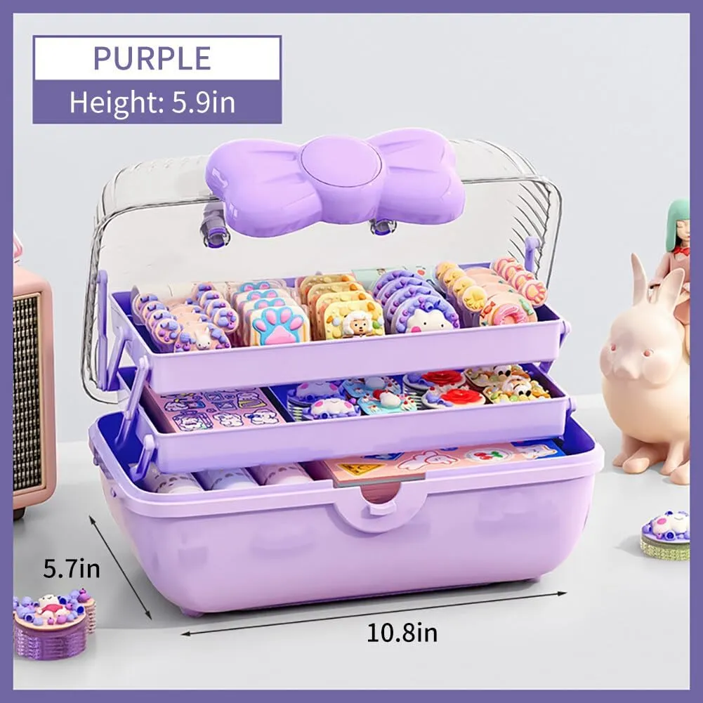 3-Layer Kids Hair Accessories Organizer with Bowknot Lock Cute Jewelry Box Headband Hair Tie Clip Organizer Box for Little Girls - Purple