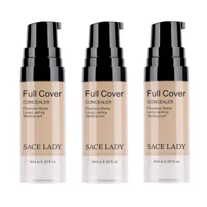 3 Pack Pro Full Cover Liquid Concealer, Waterproof Smooth Matte Flawless Finish Creamy Concealer Foundation for Eye Dark Circles Spot Face Concealer Makeup, Size: 3×6ml/0.20Fl Oz, Light Natural