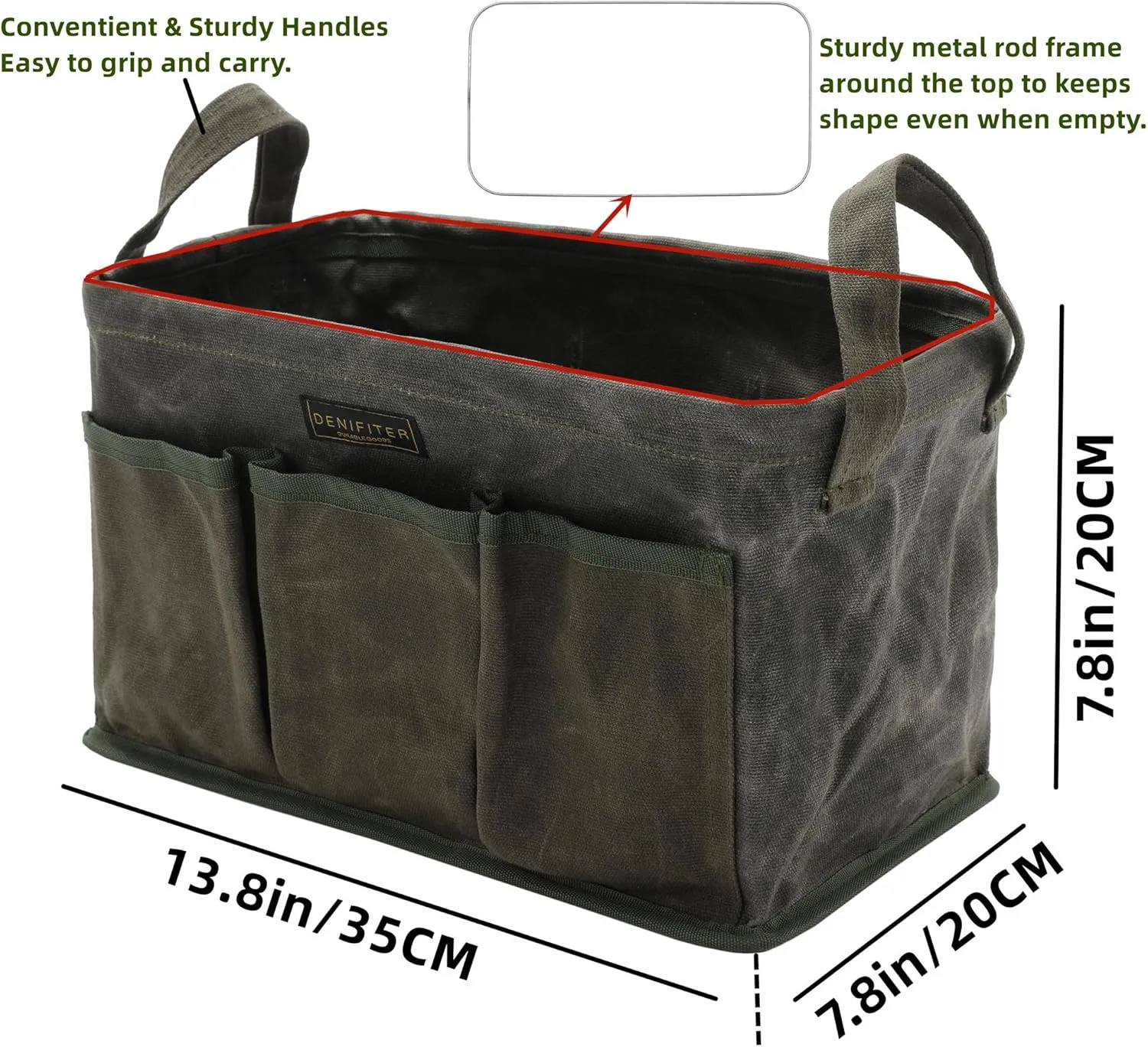 3-Pack Waxed Canvas Tool Bag Set, 13.8 x 7.8 x 7.8 Inches, Rectangular Waxed Canvas Fabric Collapsible Tool Bag with Handles, 3 Colors: Khaki, Black and ArmyGreen