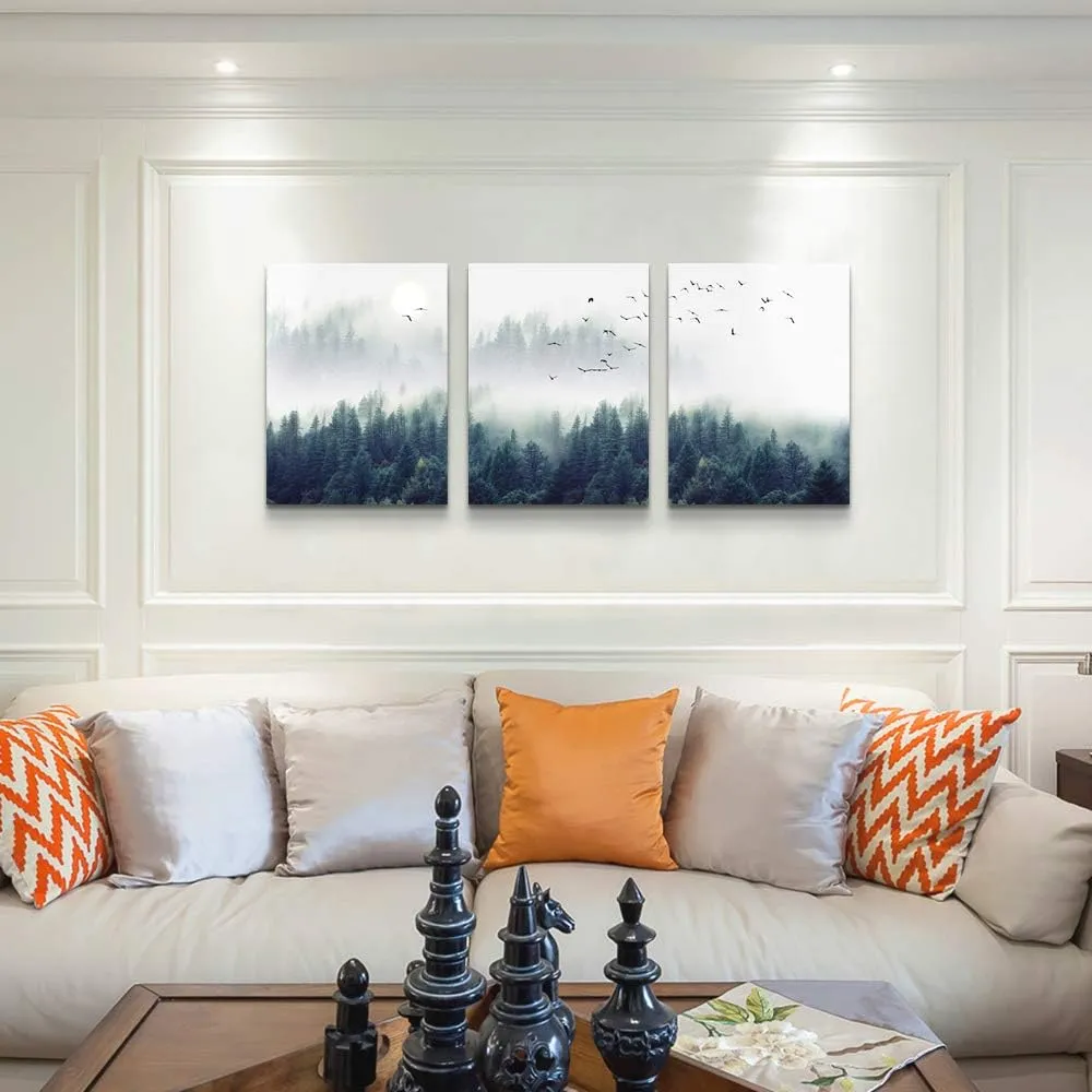 3 Piece Canvas Wall Art for Living Room - Misty Forests of Evergreen Coniferous Trees in an Ethereal Landscape - Modern Home Decor Stretched and Framed Ready to Hang - 16"x24"x3 Panels wall decor