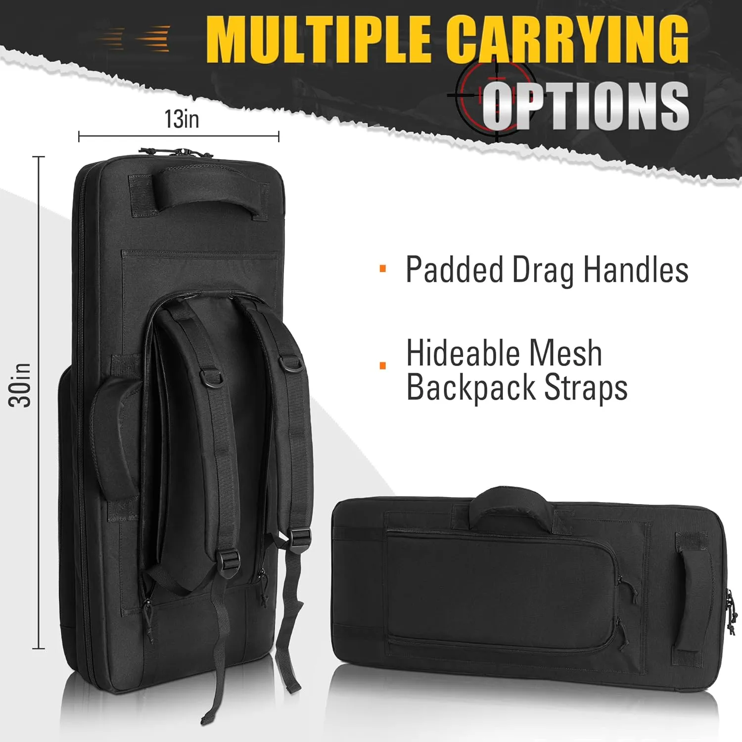 30” Rifle Bag Gun Backpack SBR Tactical Firearm Soft Case with Compartment, MOLLE Panel, Hideable Backpack Straps, Perfect Bug Out Truck Bag for Hunting and Shooting