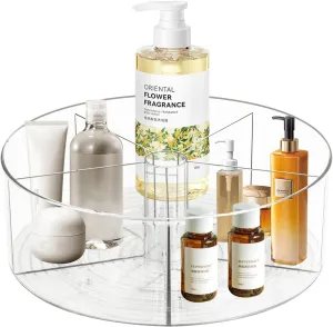 360° Rotating Makeup Organizer 11.5" Clear Turntable Lazy Susan Organizer for Vanity, Bathroom Counter, Pantry, Cabinet, Spinning Cosmetic Storage Holder with 5 Dividers for Skincare, Makeup Brushes