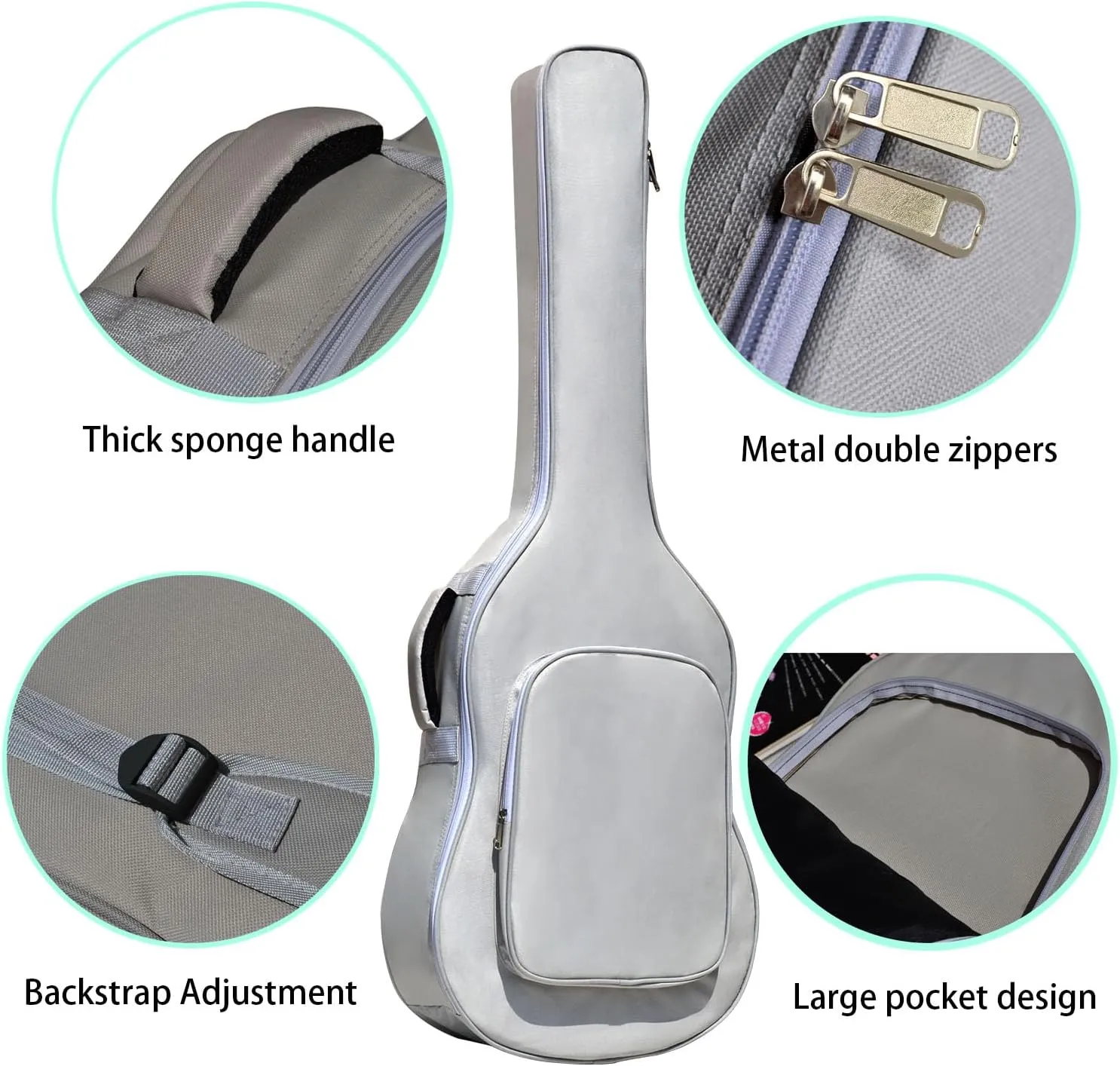 39 40 41 Inch Acoustic Guitar Case soft Classical Guitar Case Gig Bag Full Size Backpack Adjustable Shoulder Strap Guitar Accessories (41Inch-7MM Thick Grayish White, Acoustic guitar)