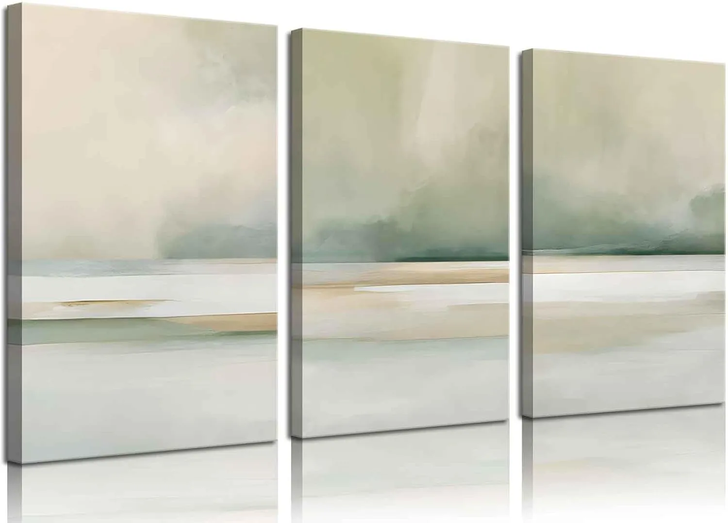 3Pcs Sage Green Canvas Wall Art Modern Neutral Abstract Wall Decor Pictures Minimalist Green Tan Posters Prints for Living Room Bedroom Home Decoration, 16x24in