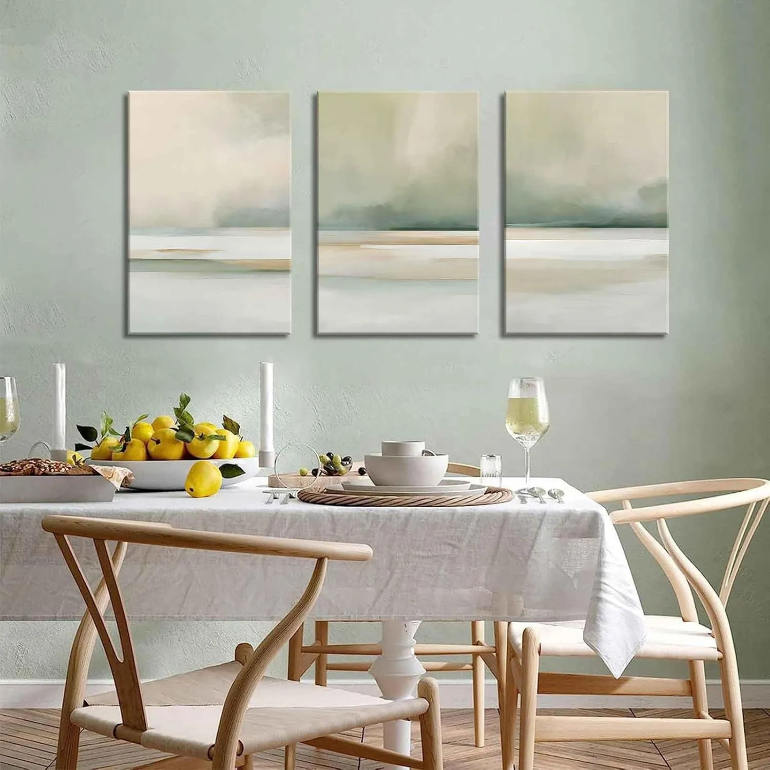 3Pcs Sage Green Canvas Wall Art Modern Neutral Abstract Wall Decor Pictures Minimalist Green Tan Posters Prints for Living Room Bedroom Home Decoration, 16x24in
