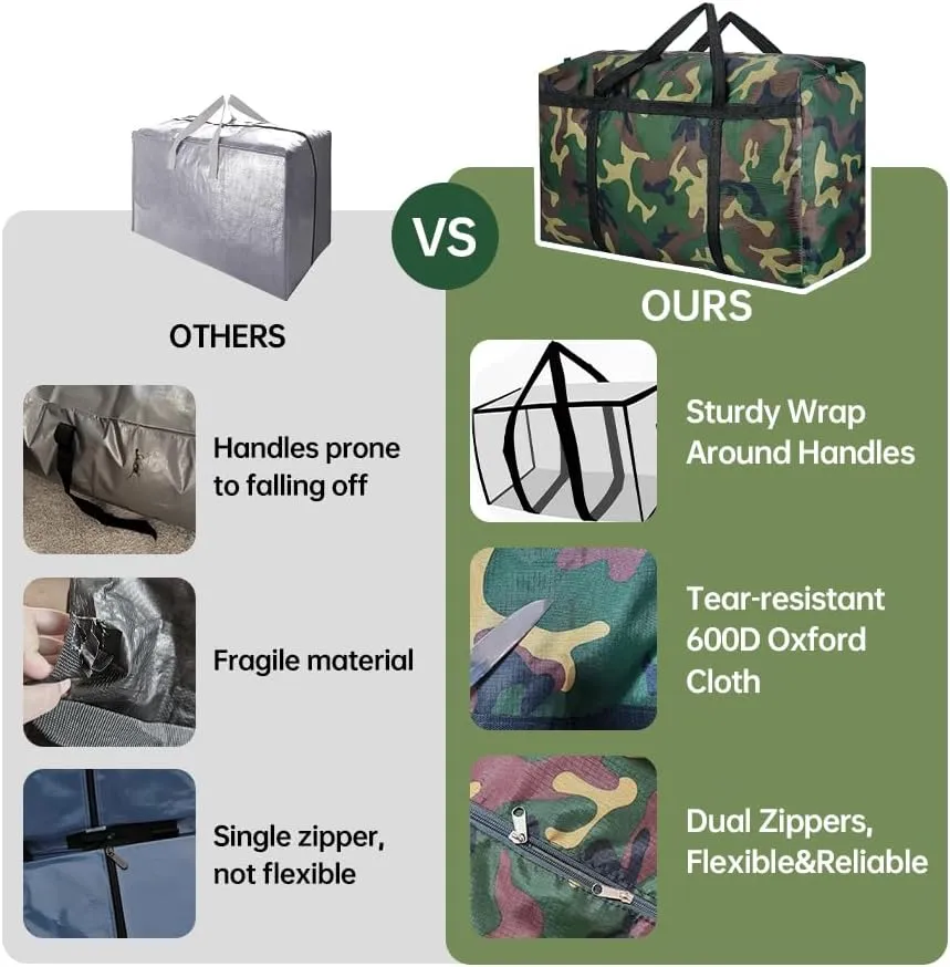 4 Pack 105L Heavy Duty 600D Oxford Moving Bags Extra Large Packing Bags Storage Bags with Strong Handles & Zippers College Moving Bags for Moving, Storage, Travel & Camping(28Gallon Camouflage)