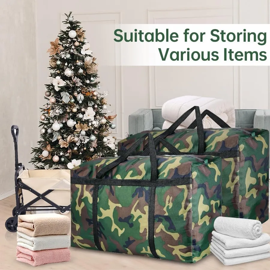 4 Pack 105L Heavy Duty 600D Oxford Moving Bags Extra Large Packing Bags Storage Bags with Strong Handles & Zippers College Moving Bags for Moving, Storage, Travel & Camping(28Gallon Camouflage)