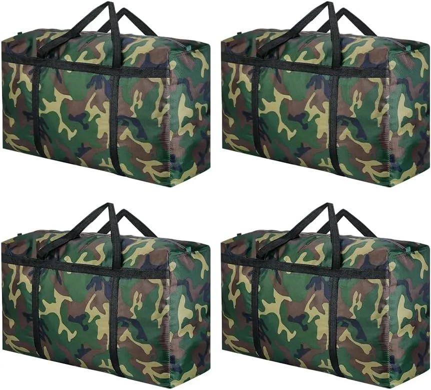4 Pack 105L Heavy Duty 600D Oxford Moving Bags Extra Large Packing Bags Storage Bags with Strong Handles & Zippers College Moving Bags for Moving, Storage, Travel & Camping(28Gallon Camouflage)