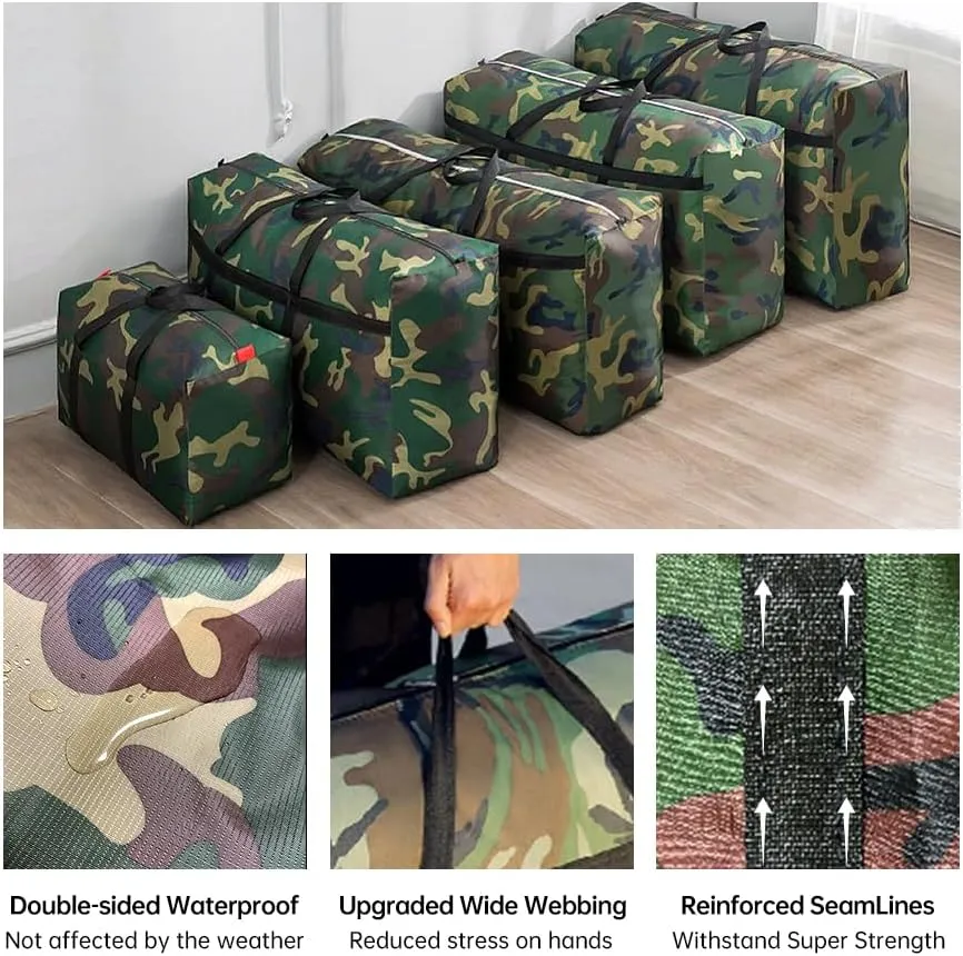 4 Pack 105L Heavy Duty 600D Oxford Moving Bags Extra Large Packing Bags Storage Bags with Strong Handles & Zippers College Moving Bags for Moving, Storage, Travel & Camping(28Gallon Camouflage)