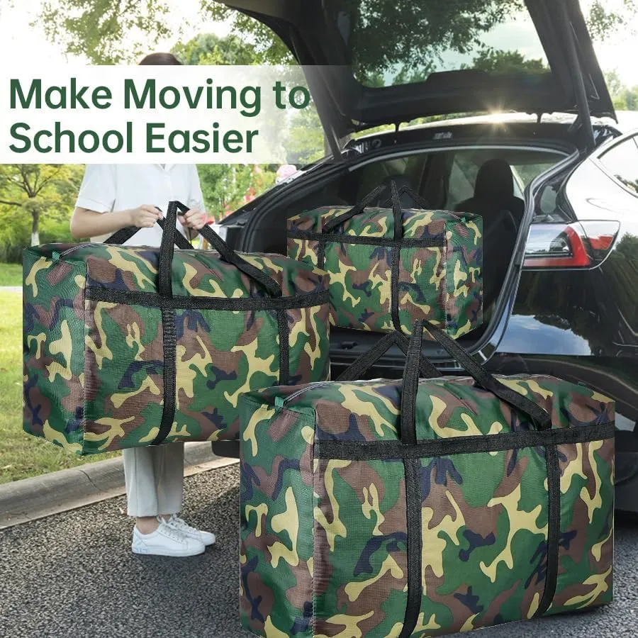 4 Pack 105L Heavy Duty 600D Oxford Moving Bags Extra Large Packing Bags Storage Bags with Strong Handles & Zippers College Moving Bags for Moving, Storage, Travel & Camping(28Gallon Camouflage)
