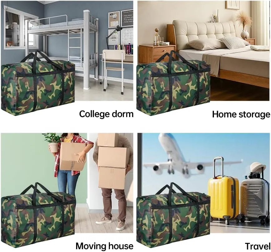 4 Pack 105L Heavy Duty 600D Oxford Moving Bags Extra Large Packing Bags Storage Bags with Strong Handles & Zippers College Moving Bags for Moving, Storage, Travel & Camping(28Gallon Camouflage)