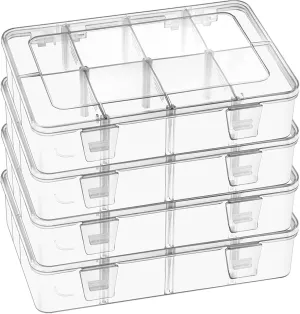 4 Pack 8 Grids Bead Organizer and Storage, Plastic Organizer Box with Removable Dividers and Labels for Jewelry Crafts Small Parts Electronics Tackle Boxes (4)