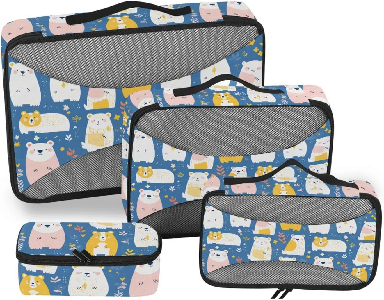 4 Pcs set organizer bags for Mesh Travel Essentials Mr &mrs Bear Peach Blue portable packing cubes compression