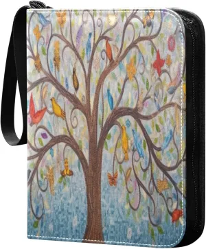 4 Pocket Card Binder with 50 Removable Sleeves Art Tree Oil Painting Trading Card Binder Collector Card Album for 400 Game Sports Cards
