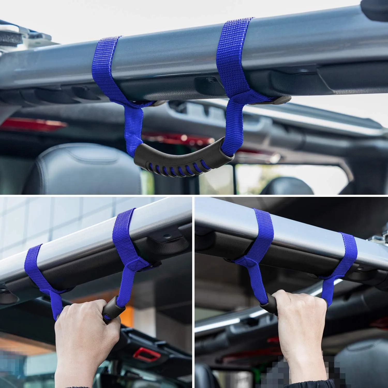 4 x Roll Bar Grab Handles Grip Handle for Jeep Wrangler YJ TJ JK JKU JL JLU Sports Sahara Freedom Rubicon X & Unlimited 1955-2024 2025 (Blue)