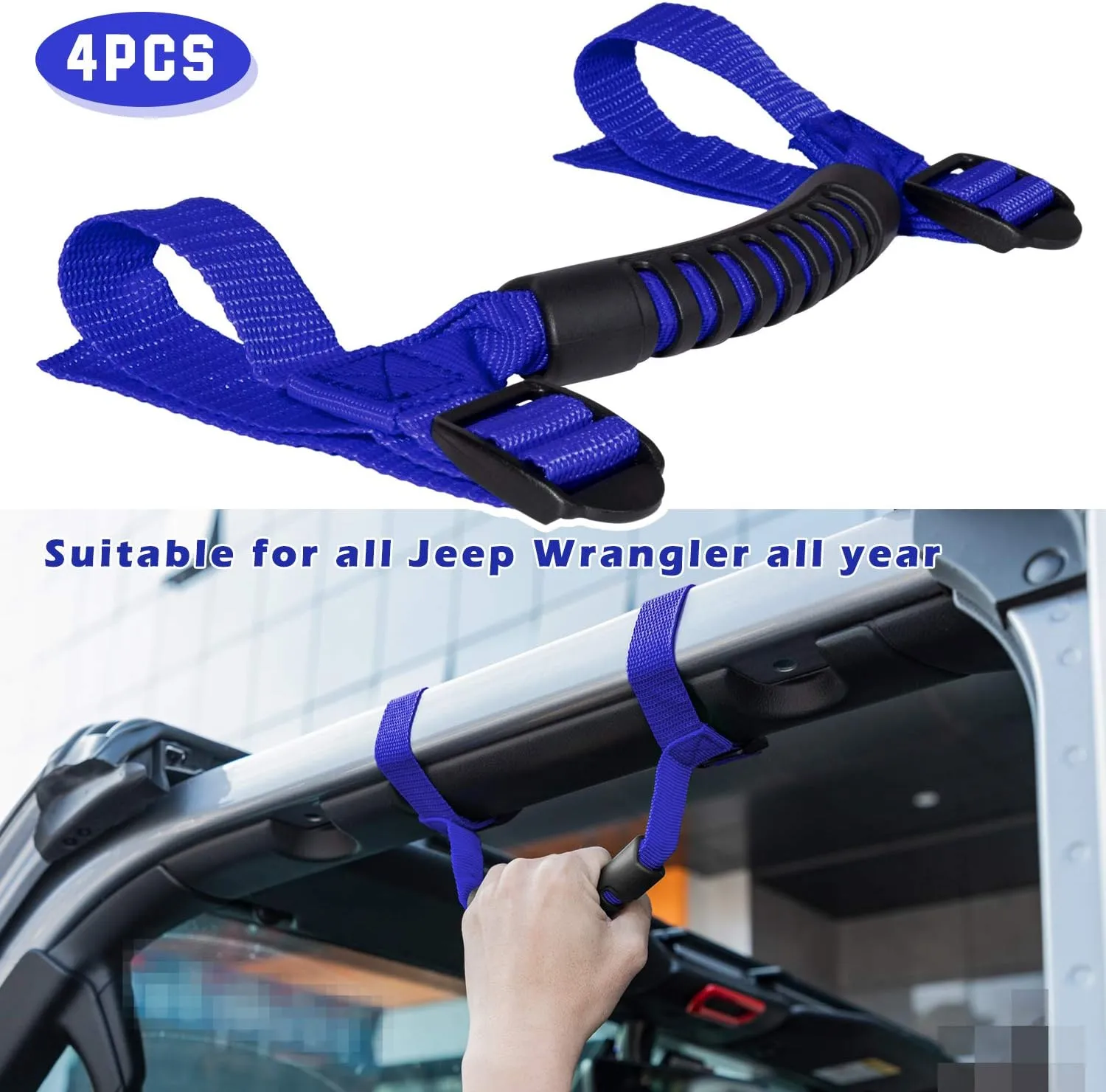 4 x Roll Bar Grab Handles Grip Handle for Jeep Wrangler YJ TJ JK JKU JL JLU Sports Sahara Freedom Rubicon X & Unlimited 1955-2024 2025 (Blue)