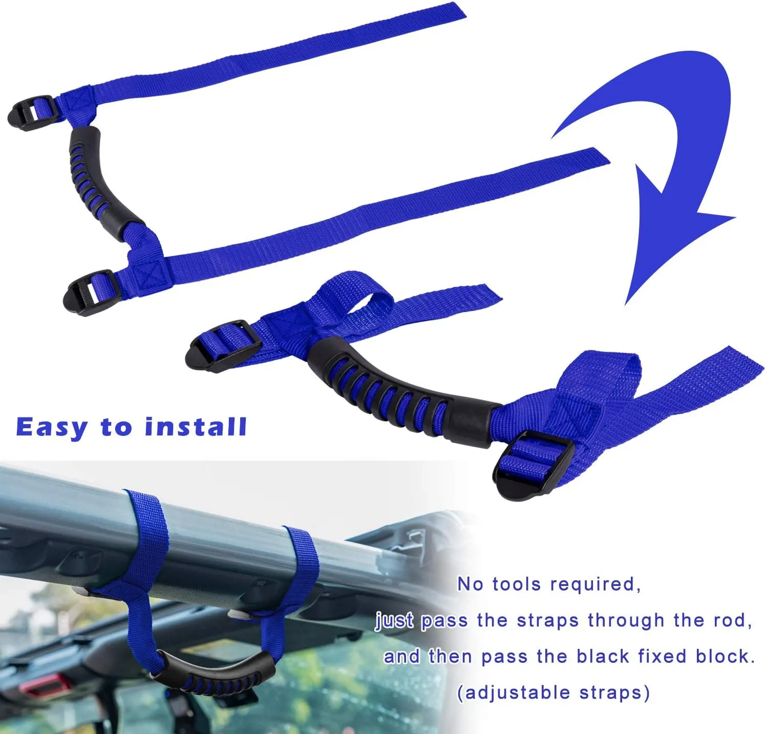 4 x Roll Bar Grab Handles Grip Handle for Jeep Wrangler YJ TJ JK JKU JL JLU Sports Sahara Freedom Rubicon X & Unlimited 1955-2024 2025 (Blue)