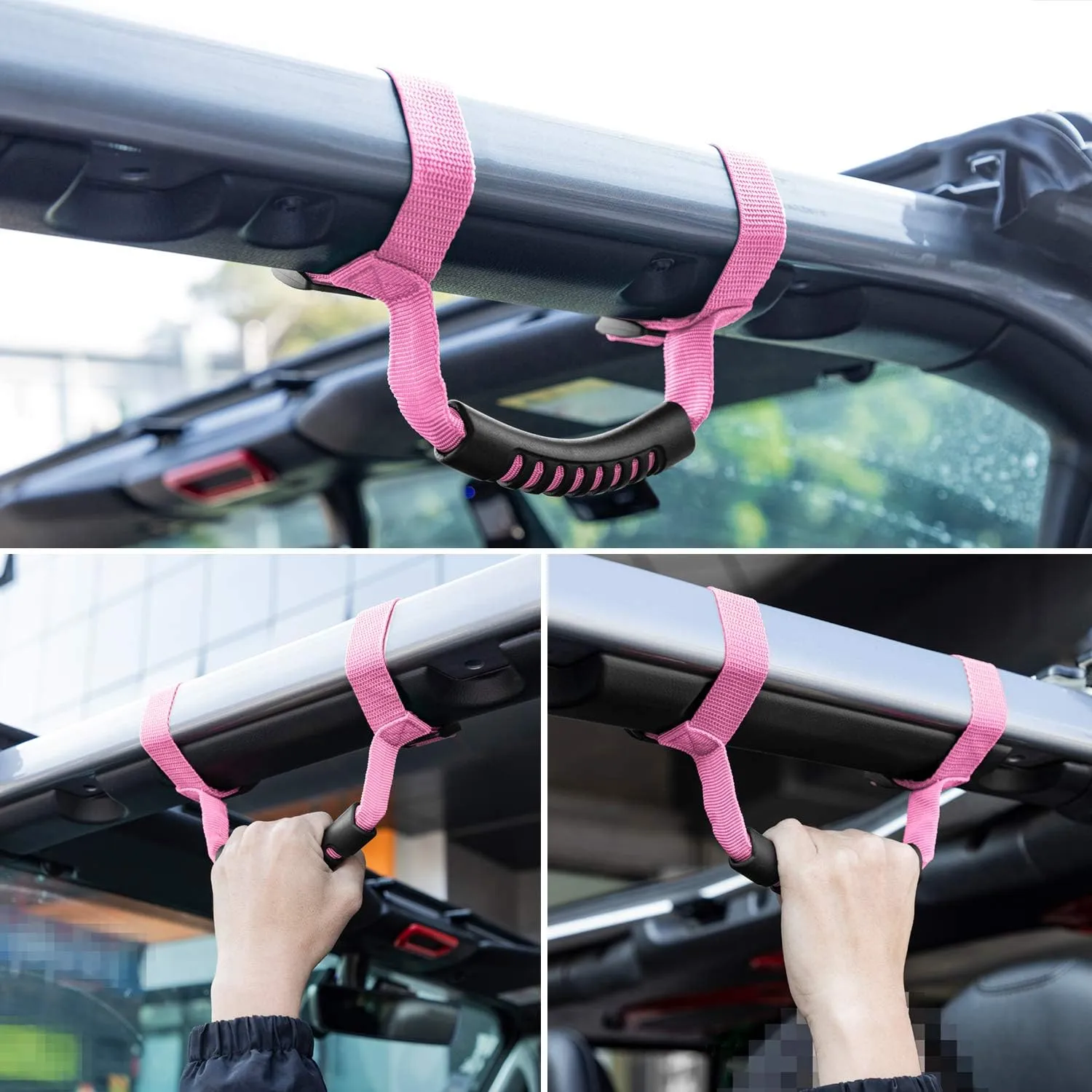 4 x Roll Bar Grab Handles Grip Handle for Jeep Wrangler YJ TJ JK JKU JL JLU Sports Sahara Freedom Rubicon X & Unlimited 1955-2024 2025(Pink)