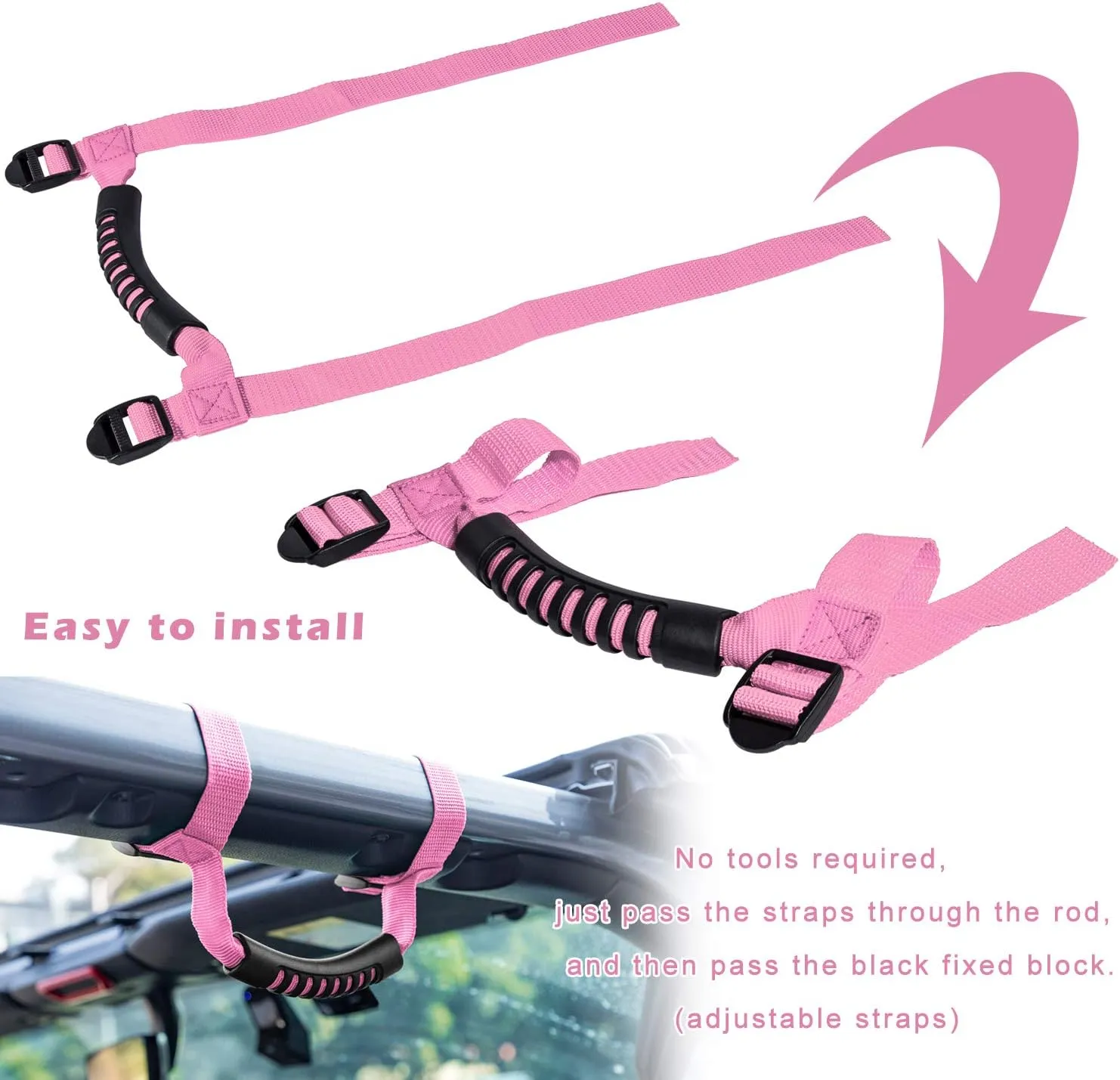 4 x Roll Bar Grab Handles Grip Handle for Jeep Wrangler YJ TJ JK JKU JL JLU Sports Sahara Freedom Rubicon X & Unlimited 1955-2024 2025(Pink)