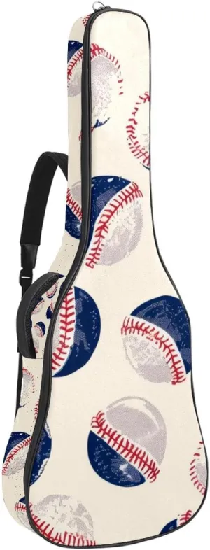 40 41 42 Inch Guitar Gig Bag, 0.4 In Thick Sponge Soft Padded Guitar Case Cover for Acoustic Electric Bass Classical Guitar, Baseball Pattern