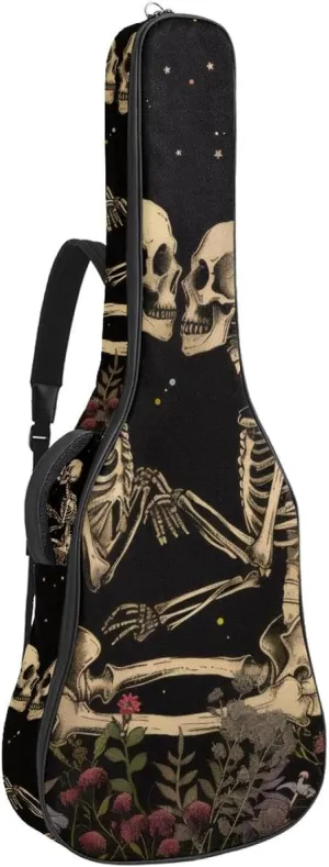 40 41 42 Inch Guitar Gig Bag, 0.4 In Thick Sponge Soft Padded Guitar Case Cover for Acoustic Electric Bass Classical Guitar, Skull Skeleton Lovers Vintage Plants Mushroom Moon