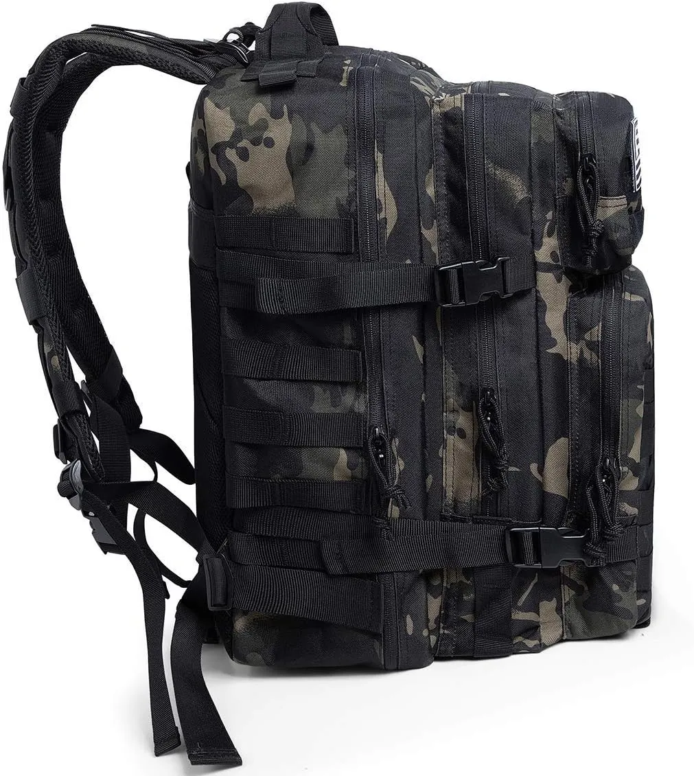 45L Military Tactical Backpack Molle Army Assault Pack 3-Day Bug Out Bag for Hiking, Camping & Outdoor Survival - Black Camouflage
