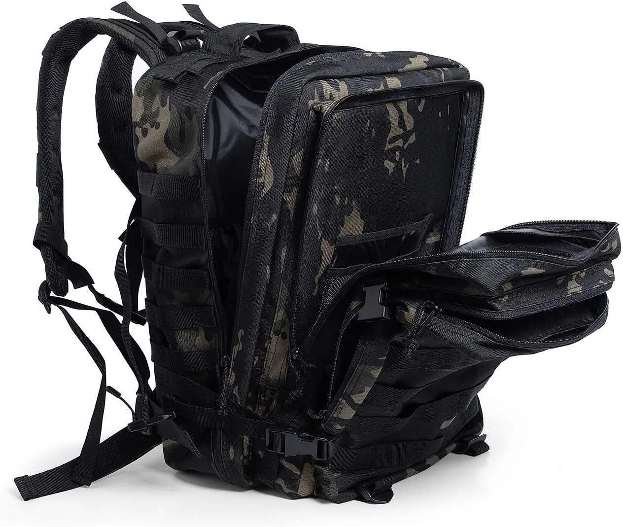 45L Military Tactical Backpack Molle Army Assault Pack 3-Day Bug Out Bag for Hiking, Camping & Outdoor Survival - Black Camouflage