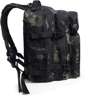 45L Military Tactical Backpack Molle Army Assault Pack 3-Day Bug Out Bag for Hiking, Camping & Outdoor Survival - Black Camouflage