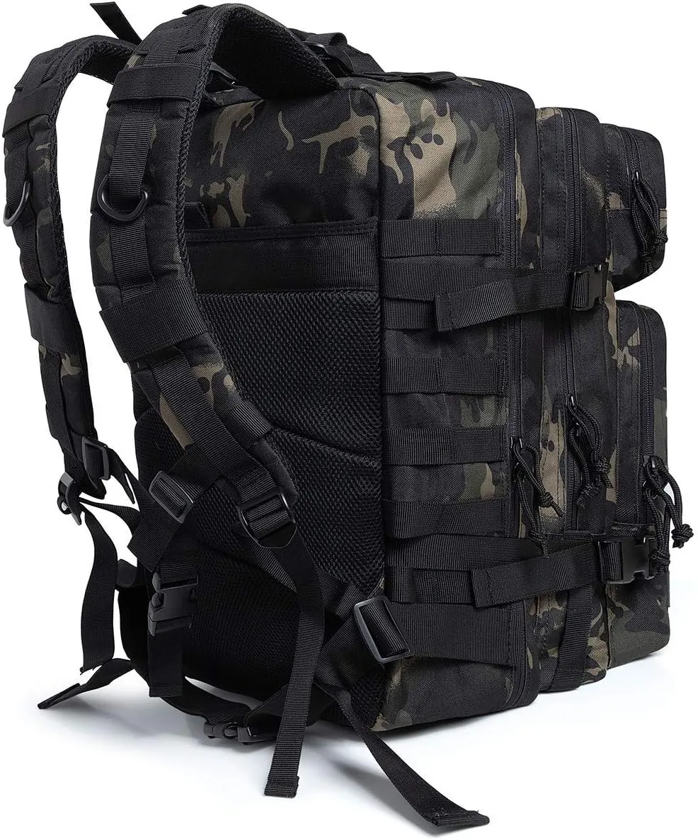 45L Military Tactical Backpack Molle Army Assault Pack 3-Day Bug Out Bag for Hiking, Camping & Outdoor Survival - Black Camouflage