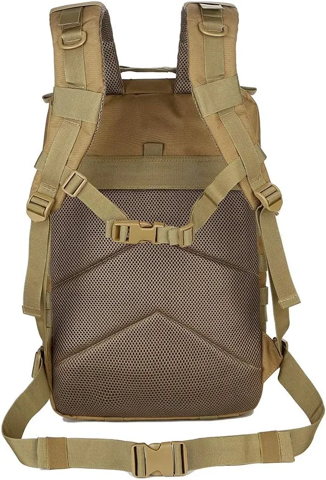 45L Military Tactical Backpack Molle Army Assault Pack 3-Day Bug Out Bag for Hiking, Camping & Outdoor Survival - Khaki