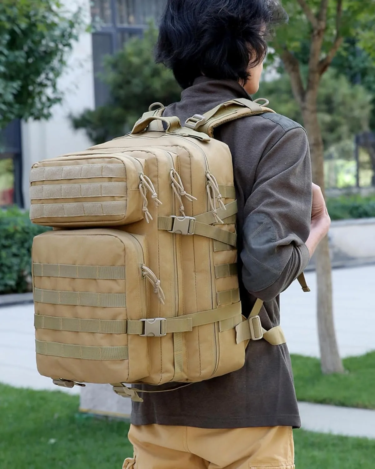 45L Military Tactical Backpack Molle Army Assault Pack 3-Day Bug Out Bag for Hiking, Camping & Outdoor Survival - Khaki