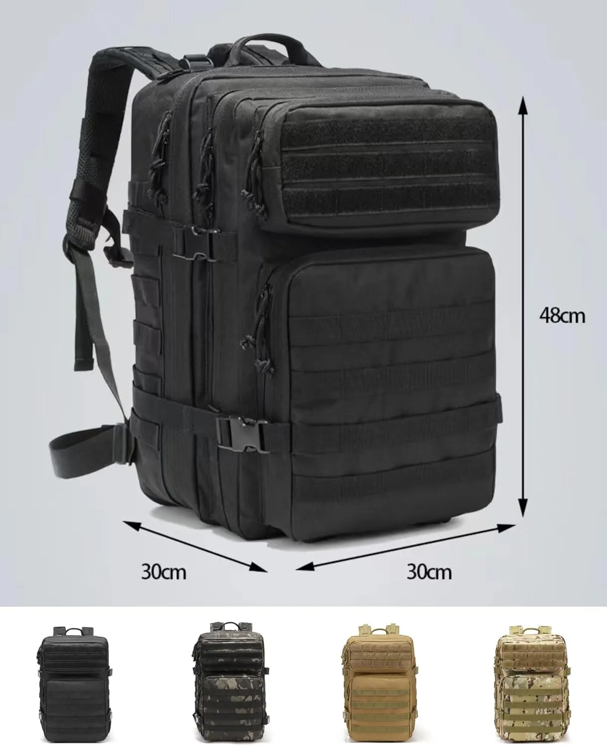 45L Military Tactical Backpack Molle Army Assault Pack 3-Day Bug Out Bag for Hiking, Camping & Outdoor Survival - Khaki