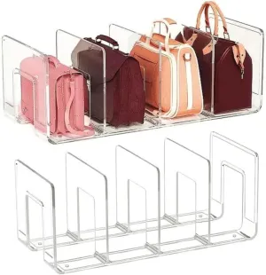 4Pc Clear Plastic Purse Handbag Organizer 4 Sections Bag Closet Shelf Divider Purse Display Stand Handbag Storage Organizer Clear Desk File Sorter Stand Holder Bookshelf (4)