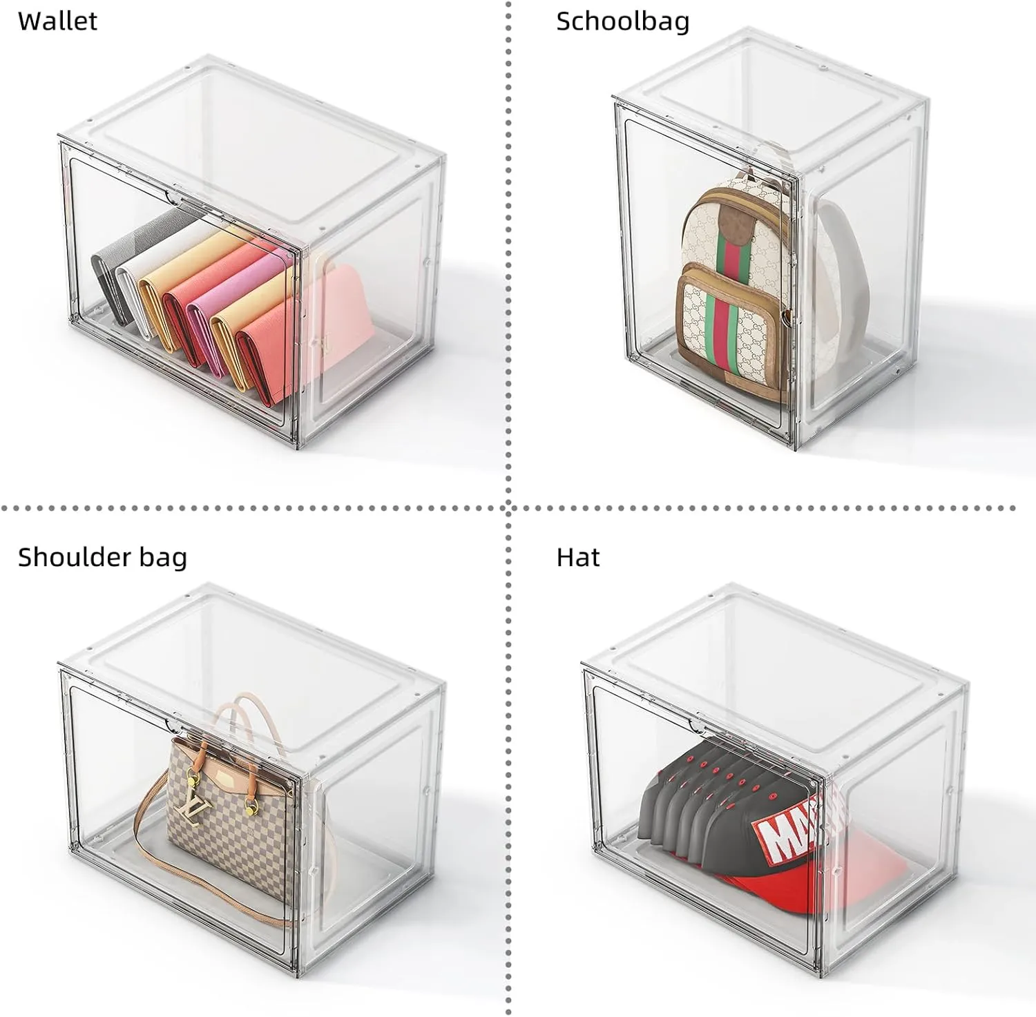 5 Pack Purse Organizer for Closet, Handbag Storage Organizer Stackable Display Case with Magnetic Door, Closet Storage Bins for Handbag, Purse, Backpack, Collectibles, White