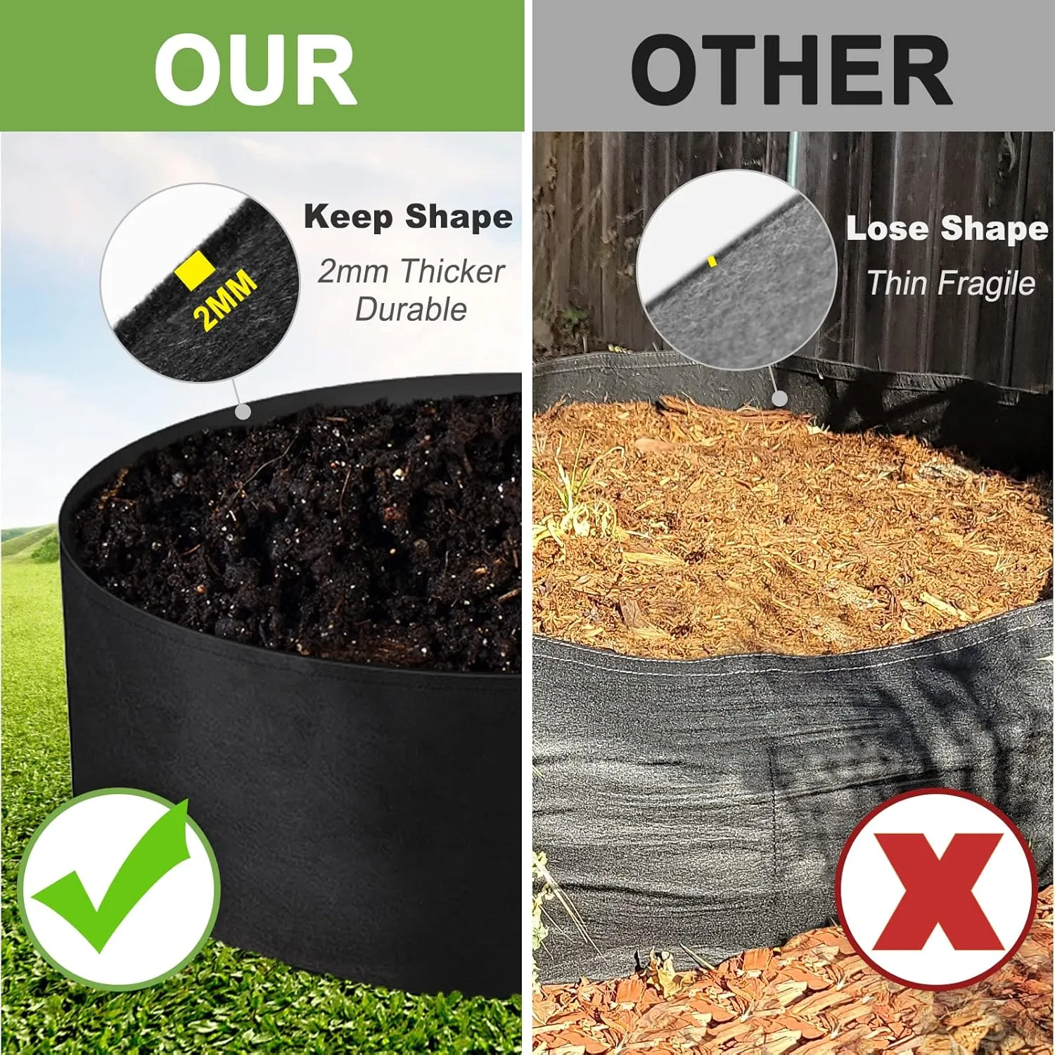 50 Gallon Large Grow Bag, Heavy Duty Fabric Round Raised Garden Bed Planter Pots for Planting Herb Flower Vegetable Potato Plants (36" D x 12" H, Black)