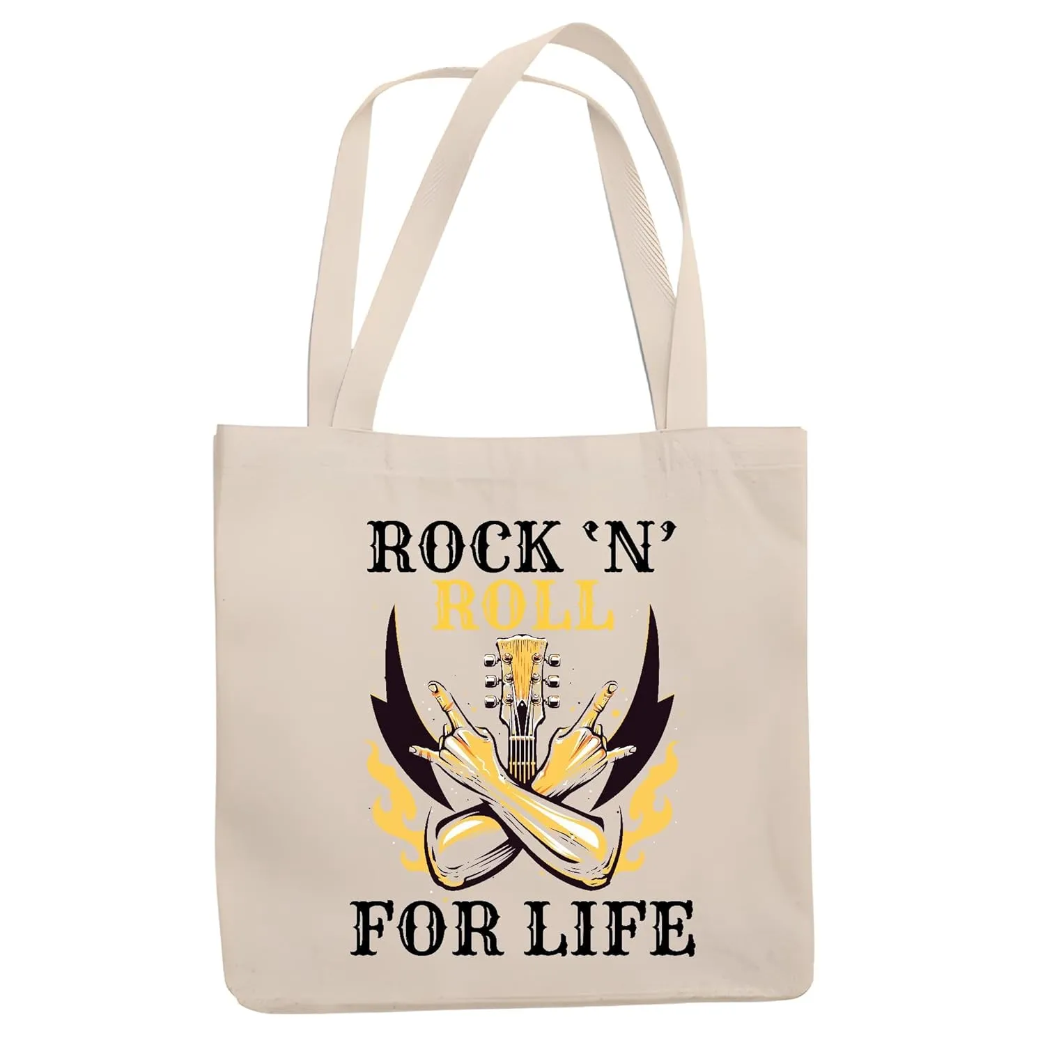50s Fans Gift Rock N Roll for Life Sock Hop Natural White Multicolor Canvas Tote Bag