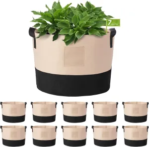 7 Gallon Fabric Grow Bags, 10 Pack Heavy Duty Thickened Nonwoven Plant Grow Bags with Handles and Label Bags, Fabric Plant Pots for Growing Vegetables Flowers Herbs (Black Mixed Camel)