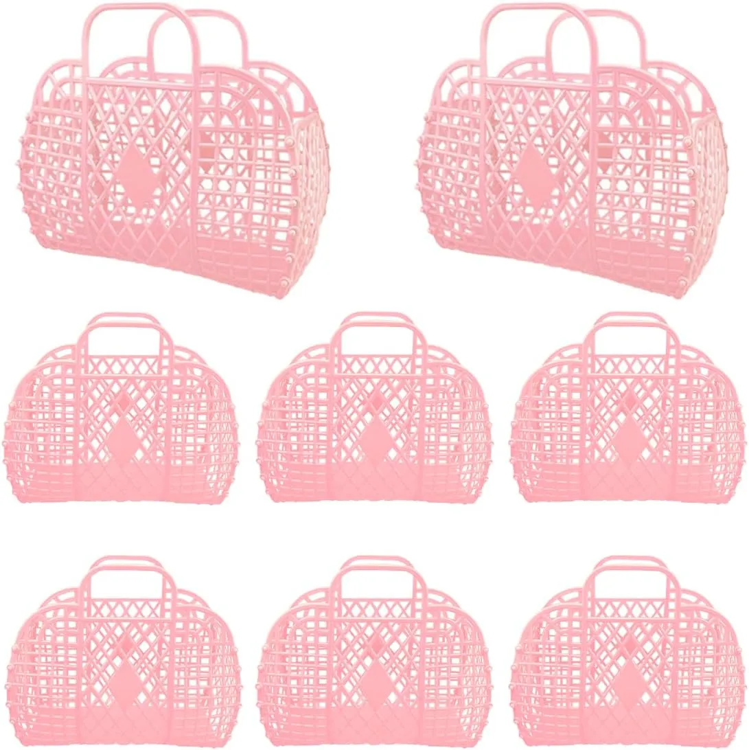 8 Pcs Plastic Jelly Basket Purse Bags Beach Bag