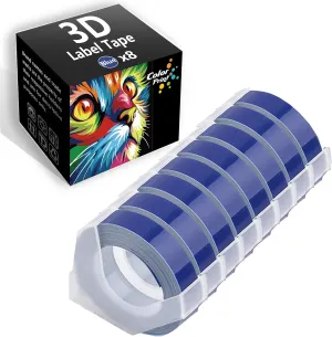(8-Rolls,Blue) Colorprint Compatible Label Tape Replacement for Dymo 3D Embossing Plastic Label Maker Used for Organizer Xpress Pro, Motex, Omega Home, Junior Embosser Home, Office-Mate II Label Maker