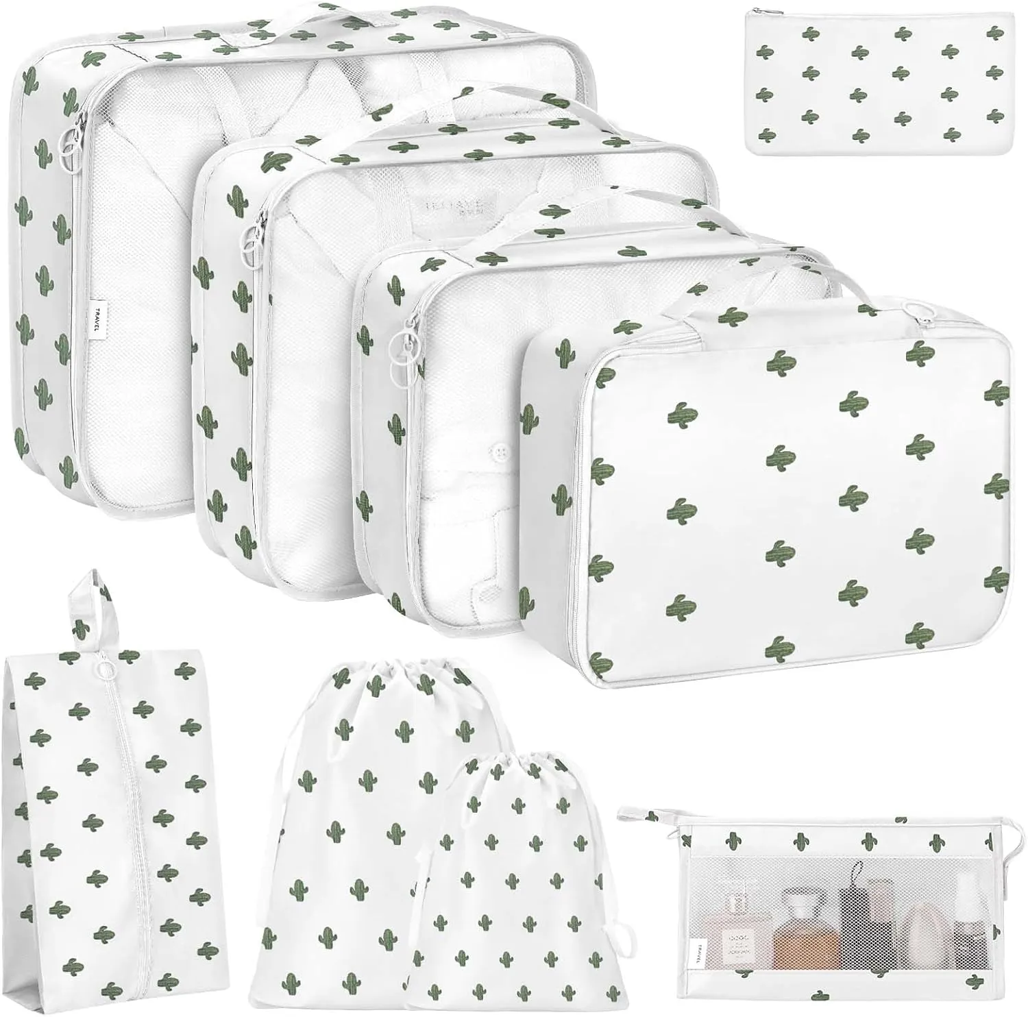 8 Set Packing Cubes for Travel, Travel Luggage Packing Organizers, Travel Accessories Large Toiletries Bag for Clothes Shoes Cosmetics Toiletries (Blue), Cactus