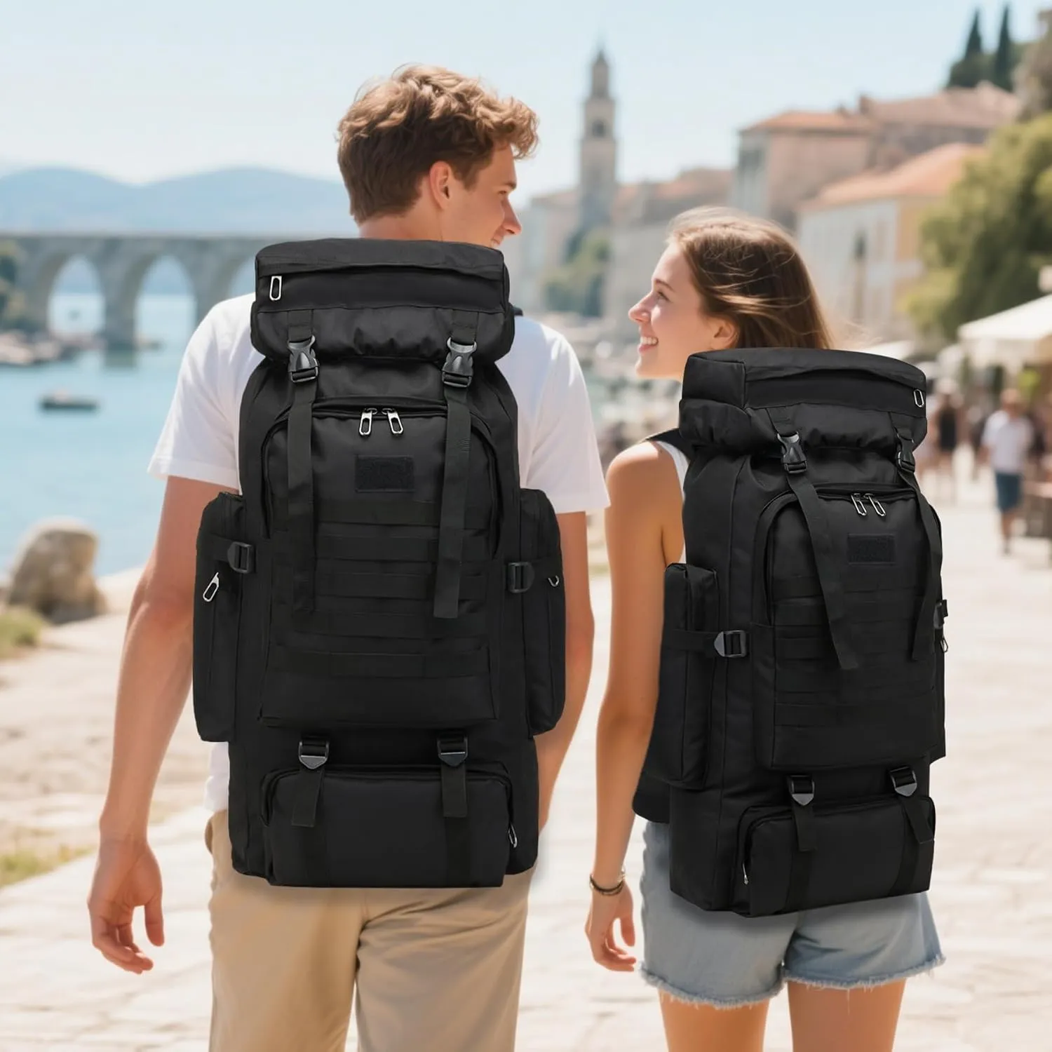80L 2Pcs Hiking Backpack for Men Women With Sling Tactical Backpack - Molle Military Tactical Rucksack Waterproof Lightweight Hiking Backpack 3 Day Assault Pack For Travel, Climbing