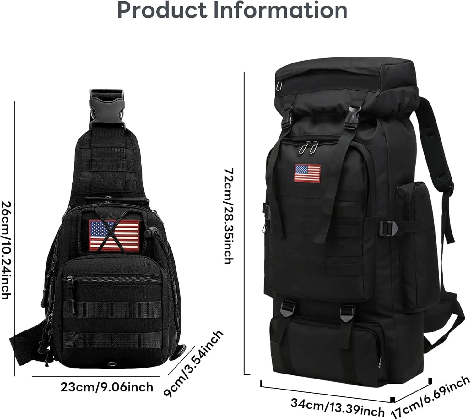 80L 2Pcs Hiking Backpack for Men Women With Sling Tactical Backpack - Molle Military Tactical Rucksack Waterproof Lightweight Hiking Backpack 3 Day Assault Pack For Travel, Climbing