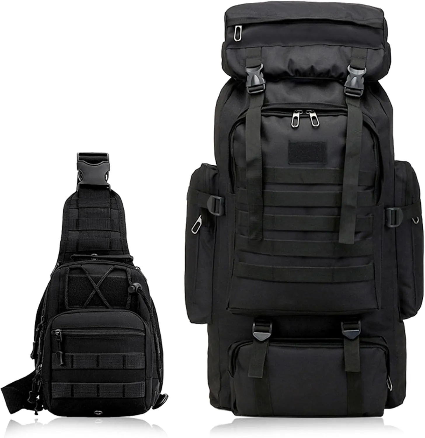 80L 2Pcs Hiking Backpack for Men Women With Sling Tactical Backpack - Molle Military Tactical Rucksack Waterproof Lightweight Hiking Backpack 3 Day Assault Pack For Travel, Climbing