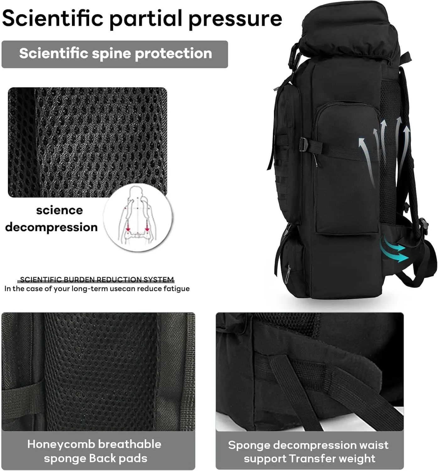 80L 2Pcs Hiking Backpack for Men Women With Sling Tactical Backpack - Molle Military Tactical Rucksack Waterproof Lightweight Hiking Backpack 3 Day Assault Pack For Travel, Climbing