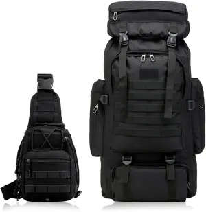 80L 2Pcs Hiking Backpack for Men Women With Sling Tactical Backpack - Molle Military Tactical Rucksack Waterproof Lightweight Hiking Backpack 3 Day Assault Pack For Travel, Climbing